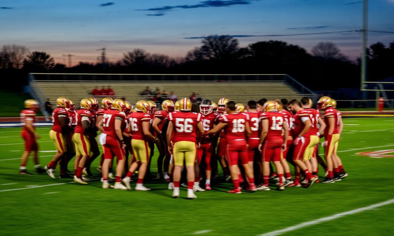 Shanley Deacons athletes huddled at dusk